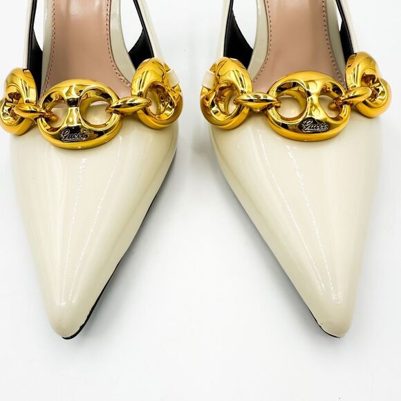 Gucci Marina Chain Slingback Pointed Toe Patent Leather Heels EU 42 US 12 - Picture 5 of 12